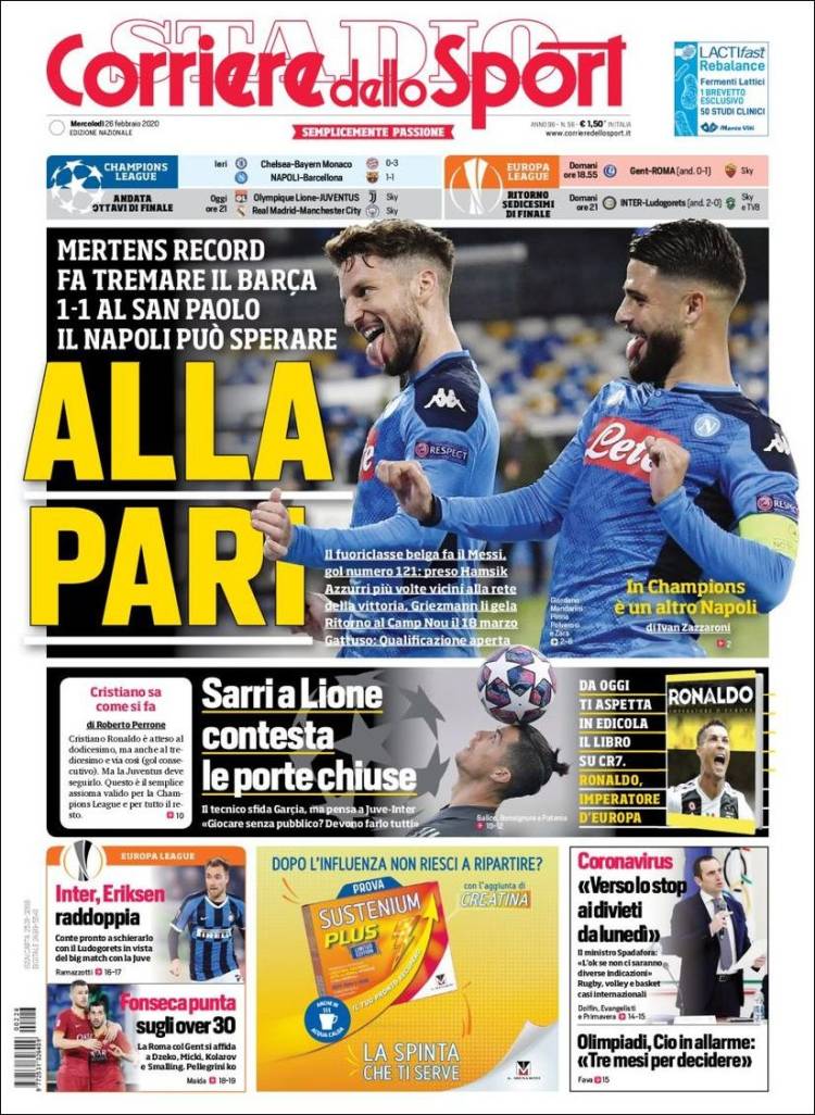 Noticias deportivas en los periódicos del mundo (26-febrero-2020)