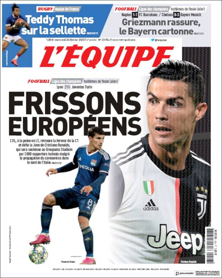 Noticias deportivas en los periódicos del mundo (26-febrero-2020)