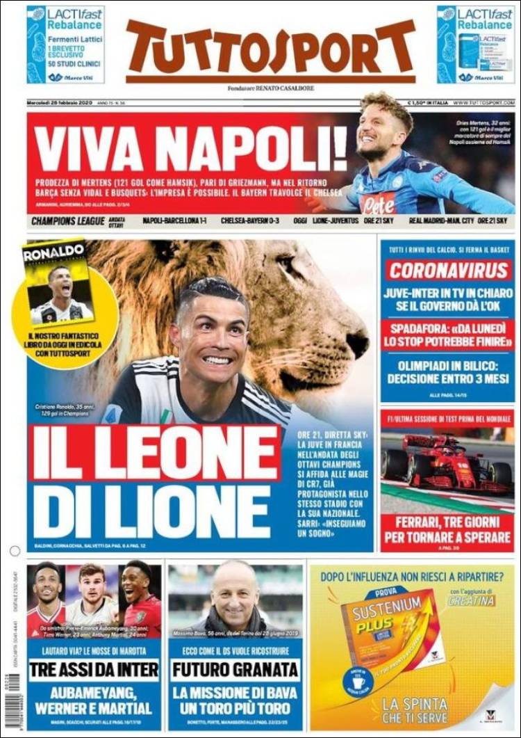 Noticias deportivas en los periódicos del mundo (26-febrero-2020)