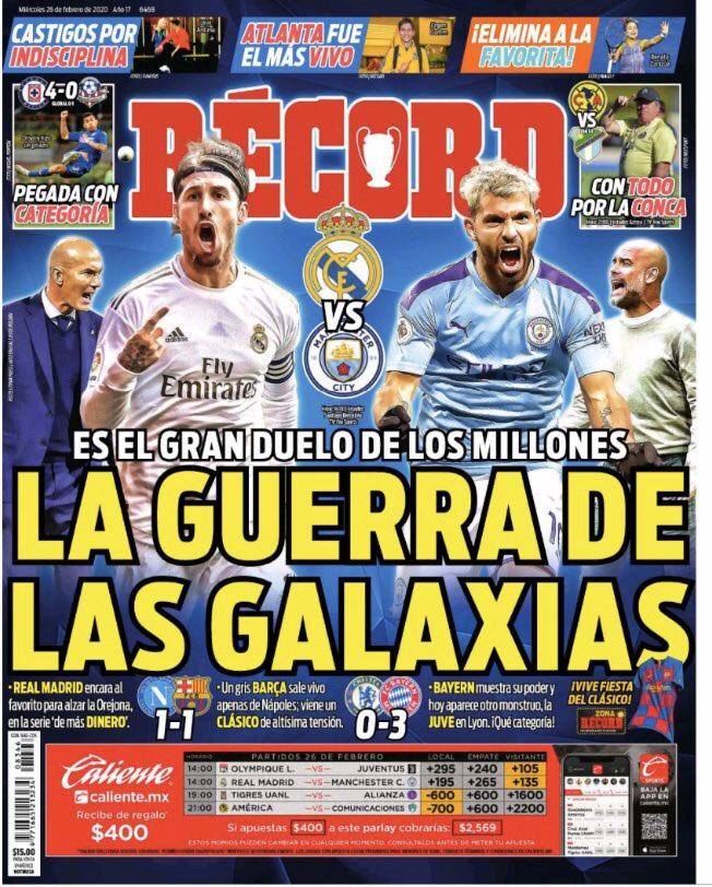 Noticias deportivas en los periódicos del mundo (26-febrero-2020)