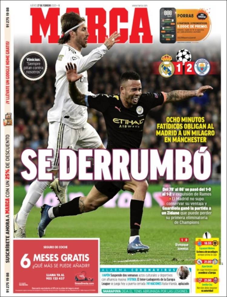 Noticias deportivas en los periódicos del mundo (27-febrero-2020)