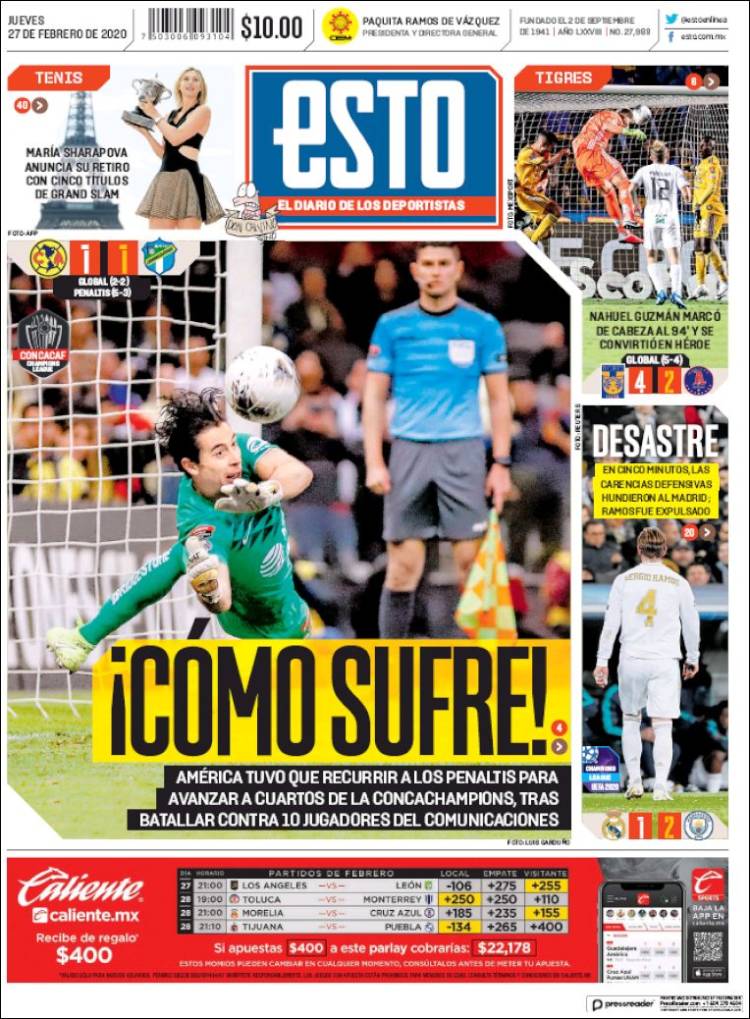 Noticias deportivas en los periódicos del mundo (27-febrero-2020)
