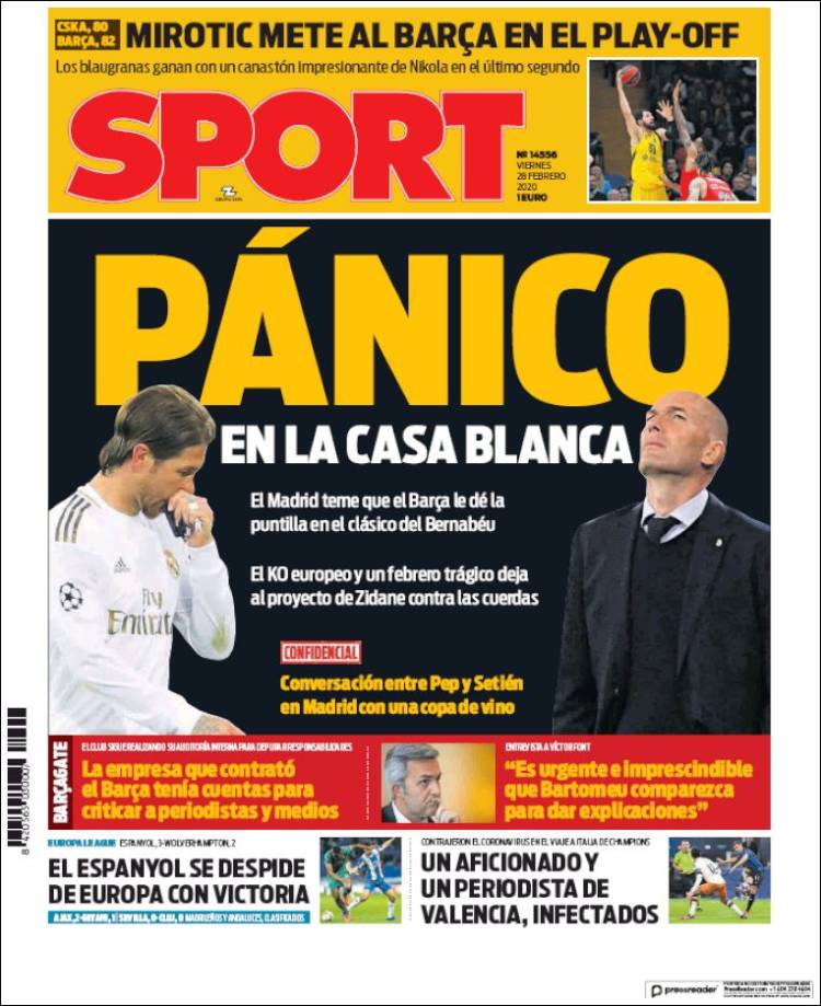 Noticias deportivas en los periódicos del mundo (28-febrero-2020)