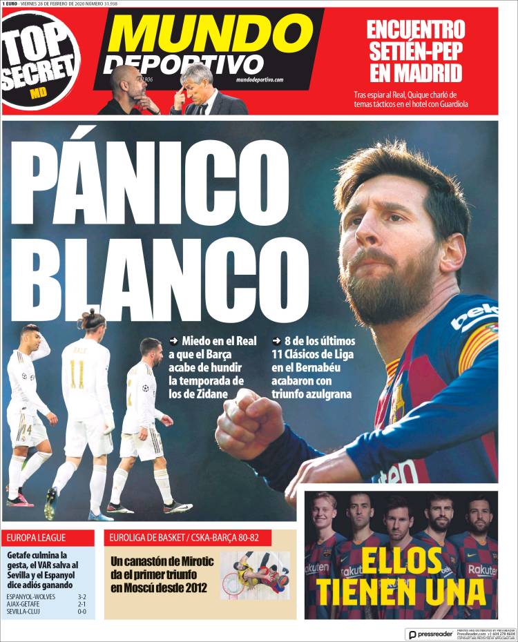 Noticias deportivas en los periódicos del mundo (28-febrero-2020)