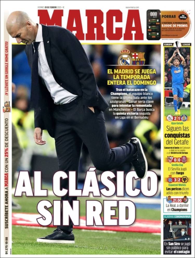 Noticias deportivas en los periódicos del mundo (28-febrero-2020)