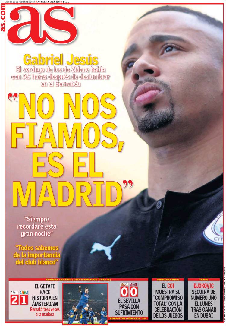 Noticias deportivas en los periódicos del mundo (28-febrero-2020)