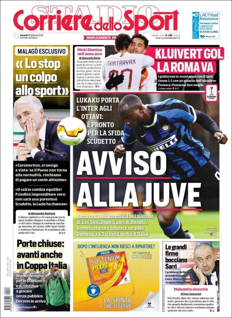 Noticias deportivas en los periódicos del mundo (28-febrero-2020)