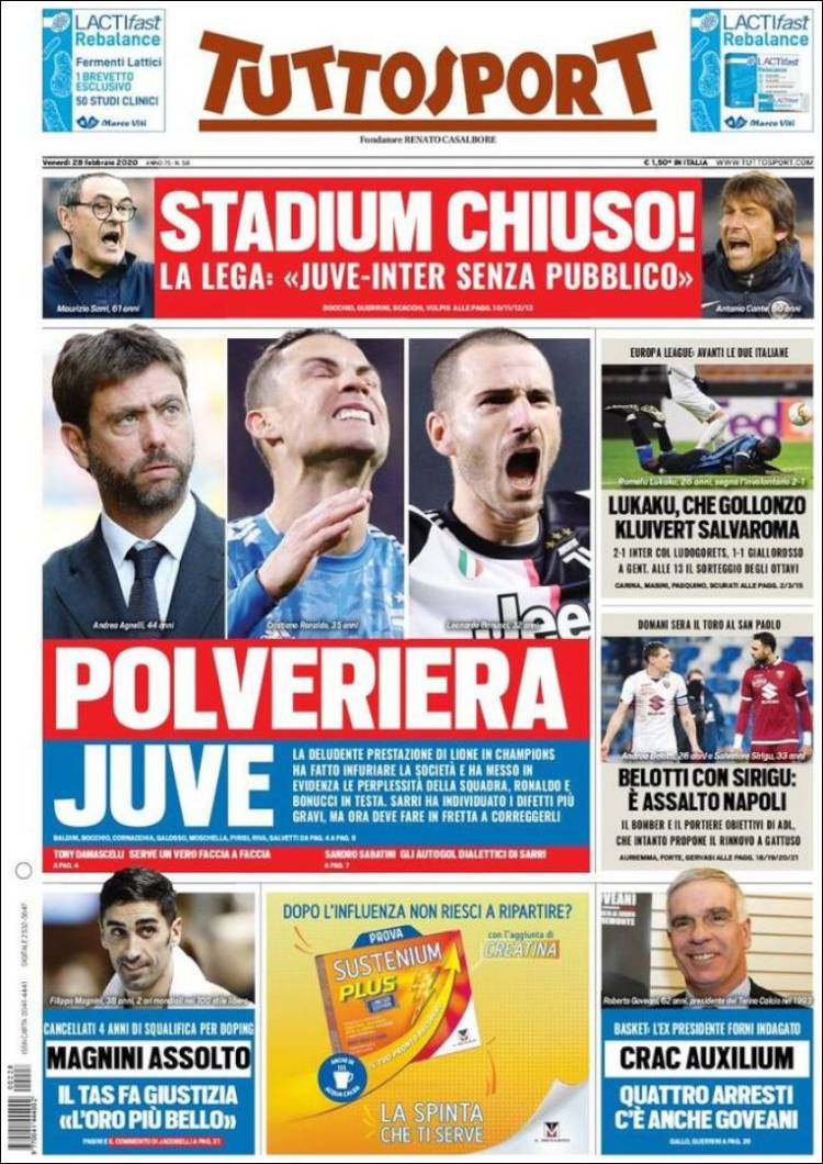 Noticias deportivas en los periódicos del mundo (28-febrero-2020)