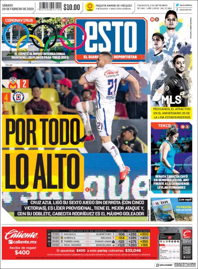 Noticias deportivas en los periódicos del mundo (29-febrero-2020)