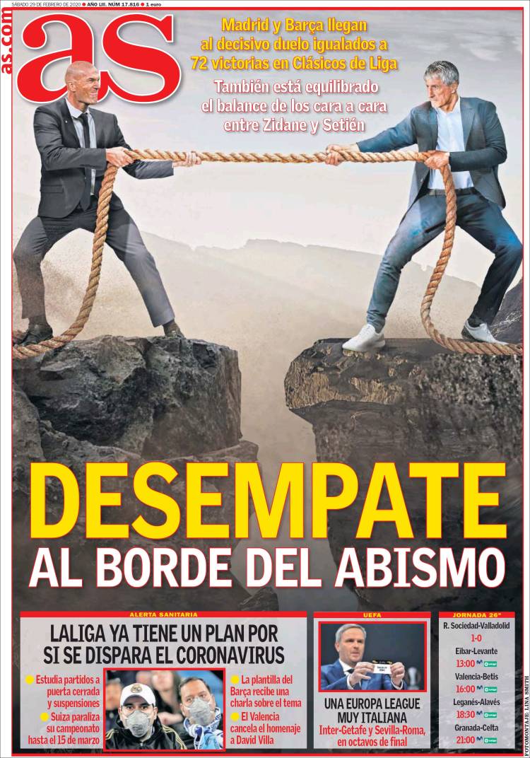 Noticias deportivas en los periódicos del mundo (29-febrero-2020)