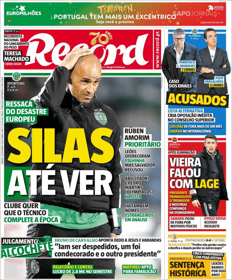 Noticias deportivas en los periódicos del mundo (29-febrero-2020)