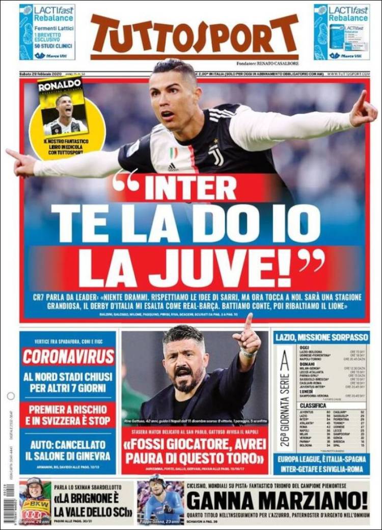 Noticias deportivas en los periódicos del mundo (29-febrero-2020)