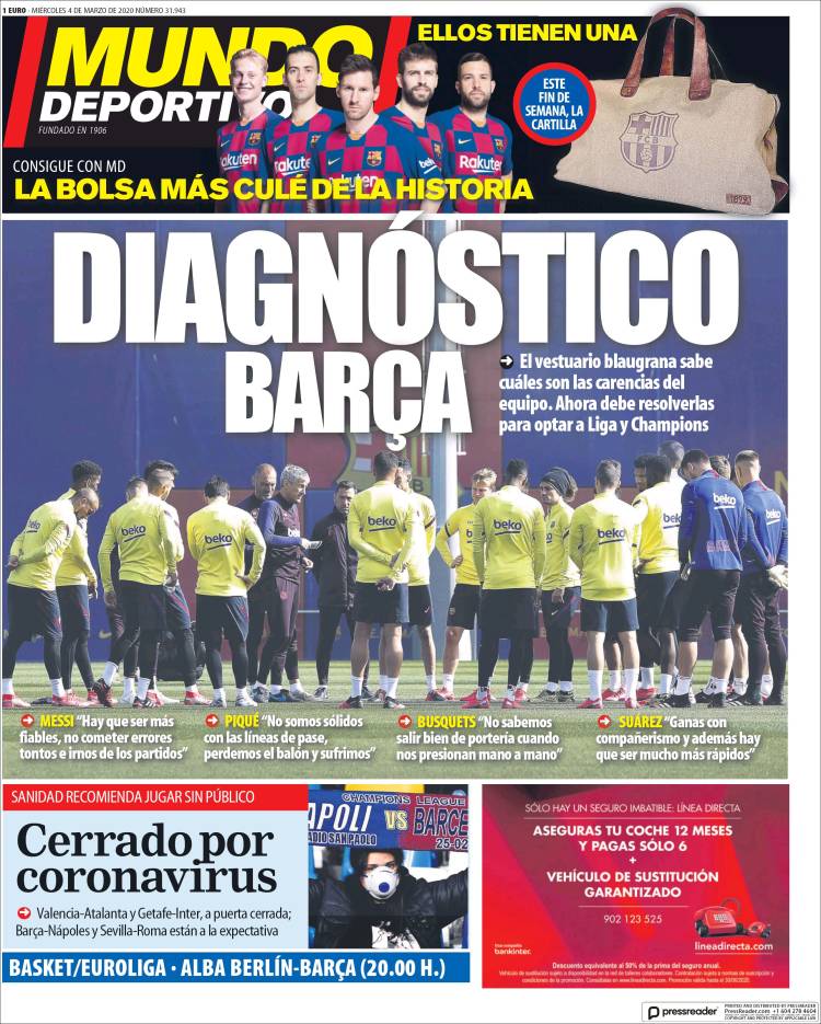 Noticias deportivas en los periódicos del mundo del 4 de marzo de 2020