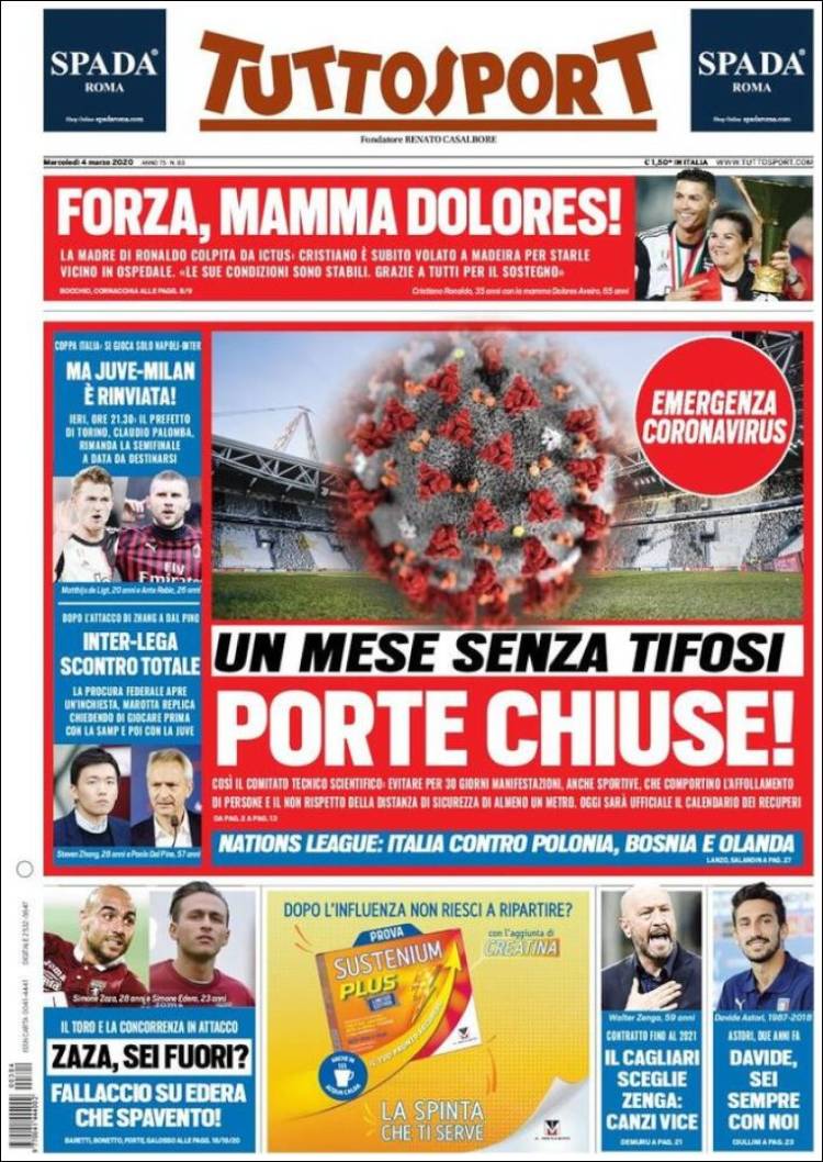 Noticias deportivas en los periódicos del mundo del 4 de marzo de 2020