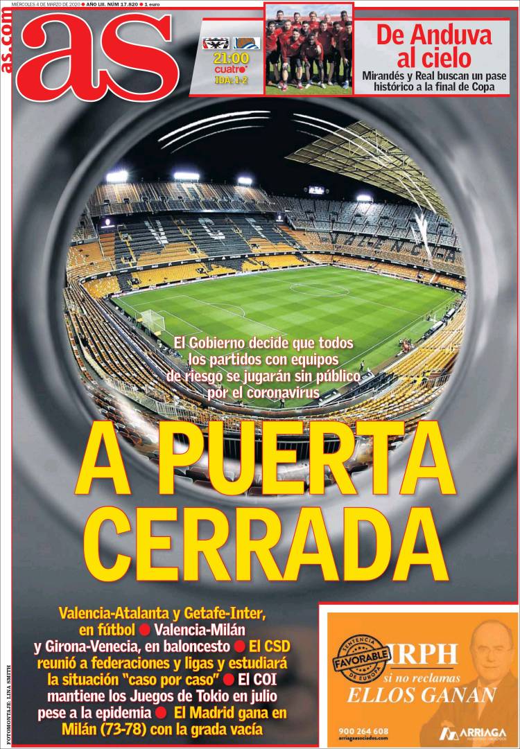 Noticias deportivas en los periódicos del mundo del 4 de marzo de 2020