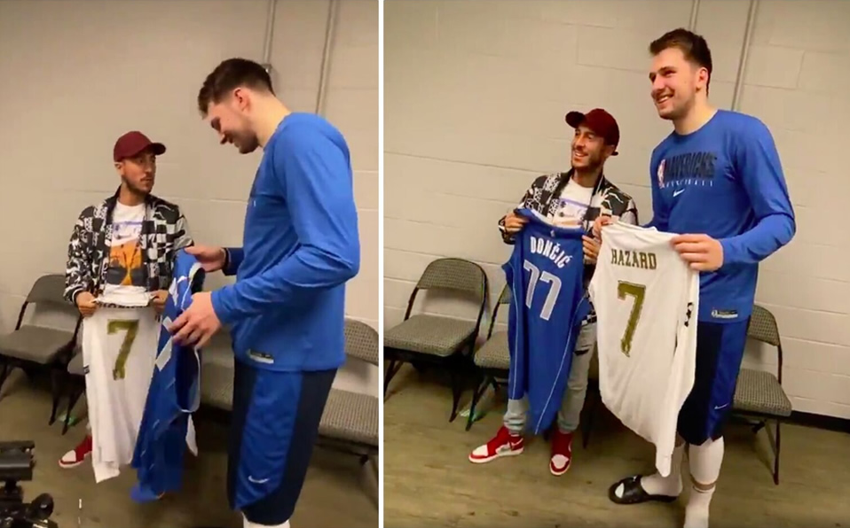 Eden Hazard visita a Doncic; le llueven burlas por su estatura (Captura)