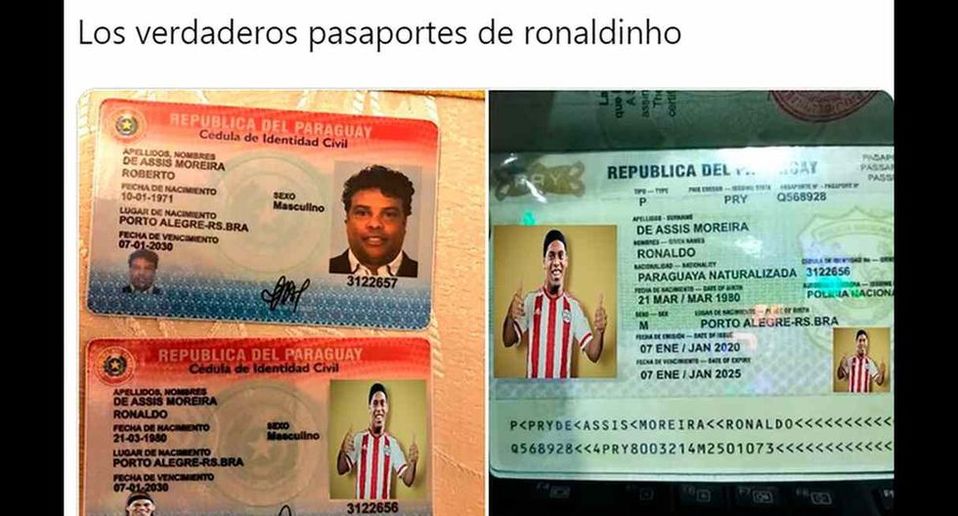 Los mejores memes del pasaporte falso de Ronaldinho están en Mediotiempo.