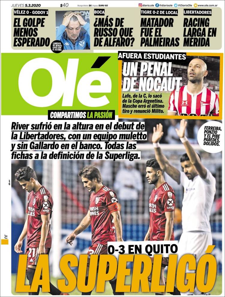 Noticias deportivas en los periódicos del mundo del 5 de marzo de 2020
