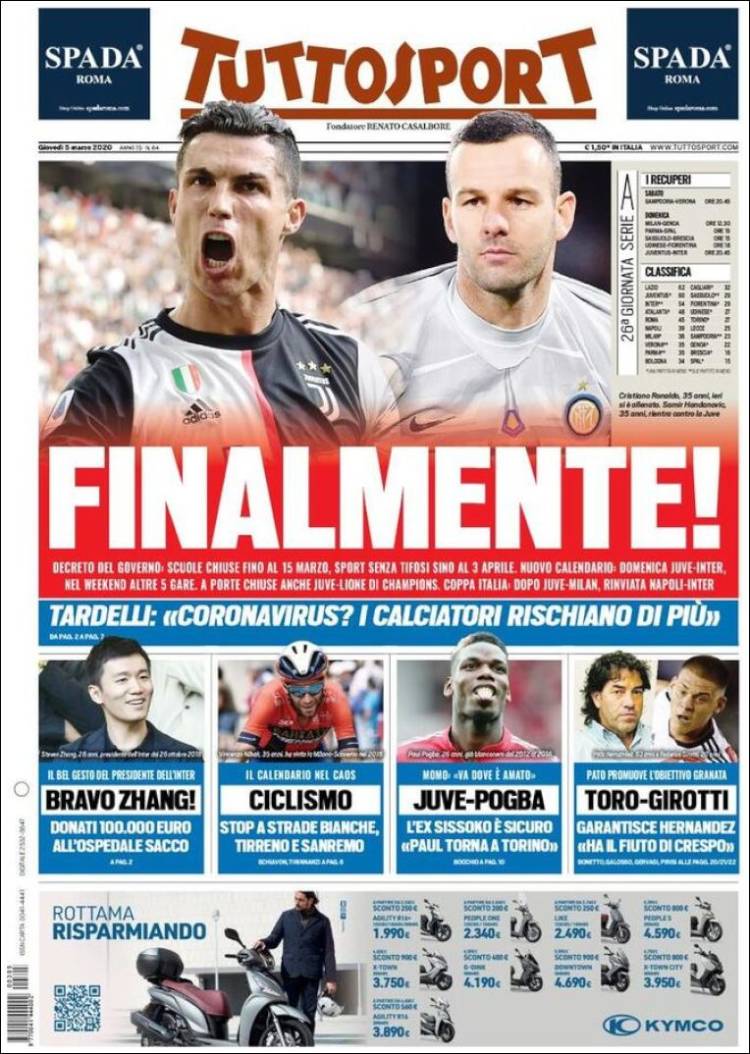 Noticias deportivas en los periódicos del mundo del 5 de marzo de 2020