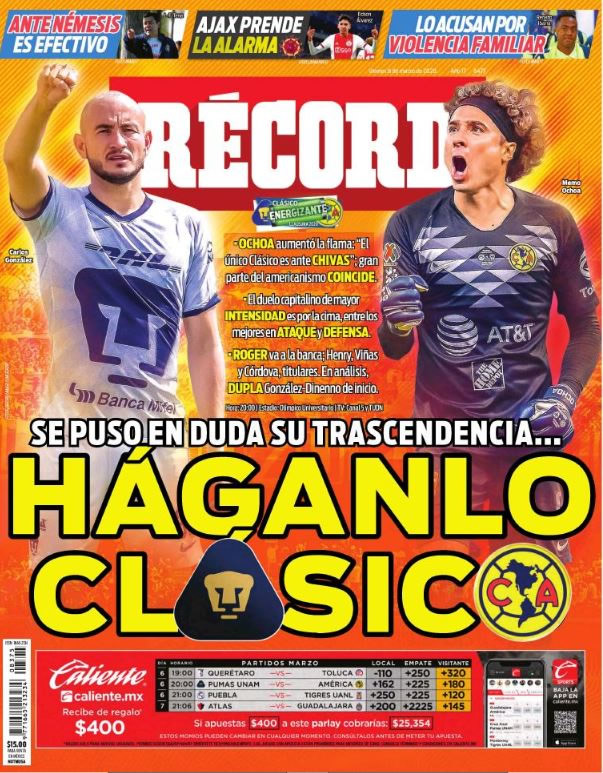 Noticias deportivas en los periódicos del mundo del 6 de marzo de 2020