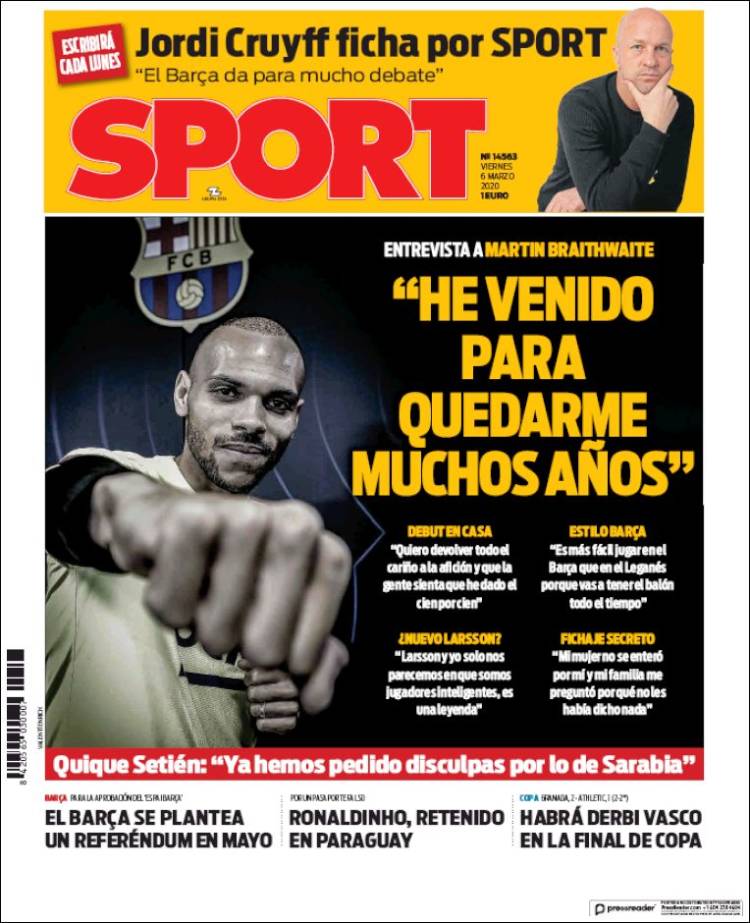 Noticias deportivas en los periódicos del mundo del 6 de marzo de 2020