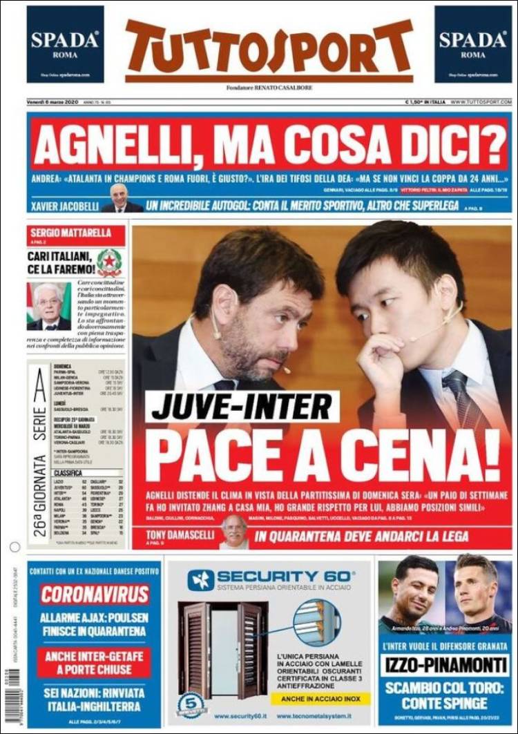 Noticias deportivas en los periódicos del mundo del 6 de marzo de 2020