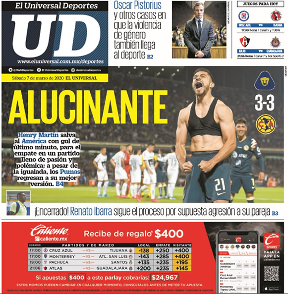 Noticias deportivas en los periódicos del mundo del 7 de marzo de 2020