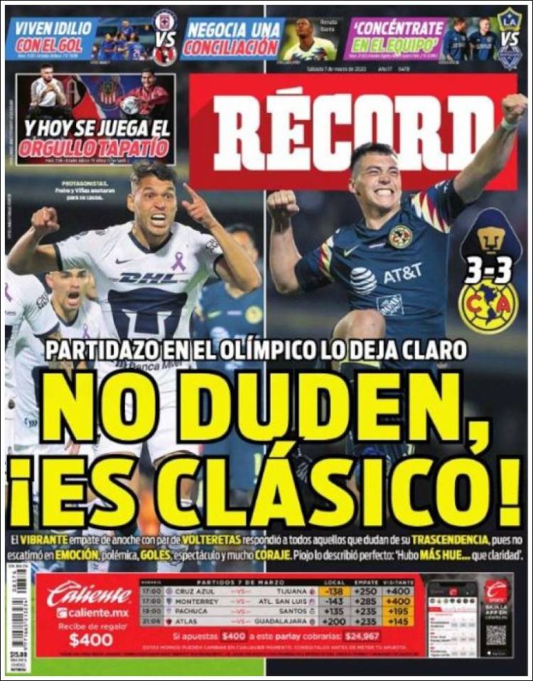Noticias deportivas en los periódicos del mundo del 7 de marzo de 2020