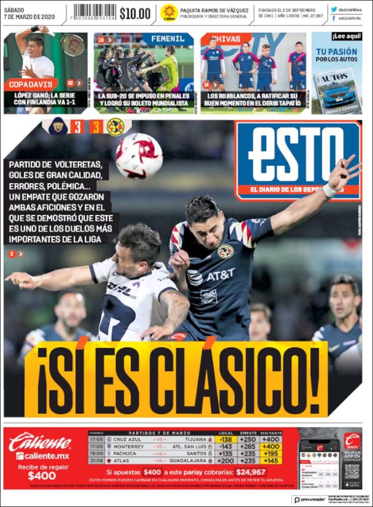 Noticias deportivas en los periódicos del mundo del 7 de marzo de 2020