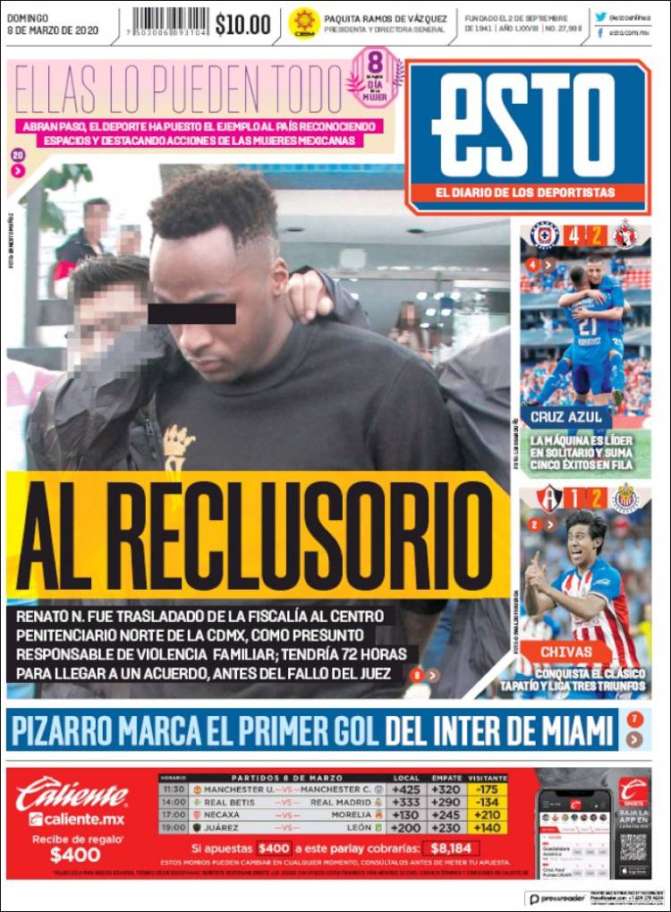 Noticias deportivas en los periódicos del mundo del 8 de marzo de 2020