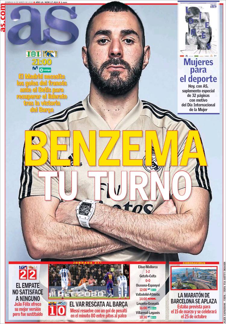 Noticias deportivas en los periódicos del mundo del 8 de marzo de 2020