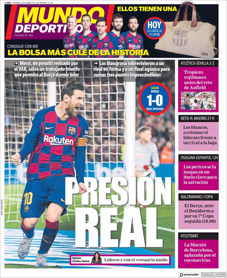 Noticias deportivas en los periódicos del mundo del 8 de marzo de 2020