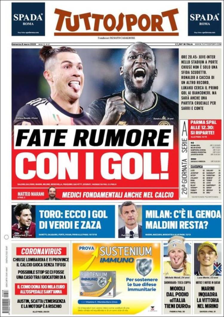 Noticias deportivas en los periódicos del mundo del 8 de marzo de 2020