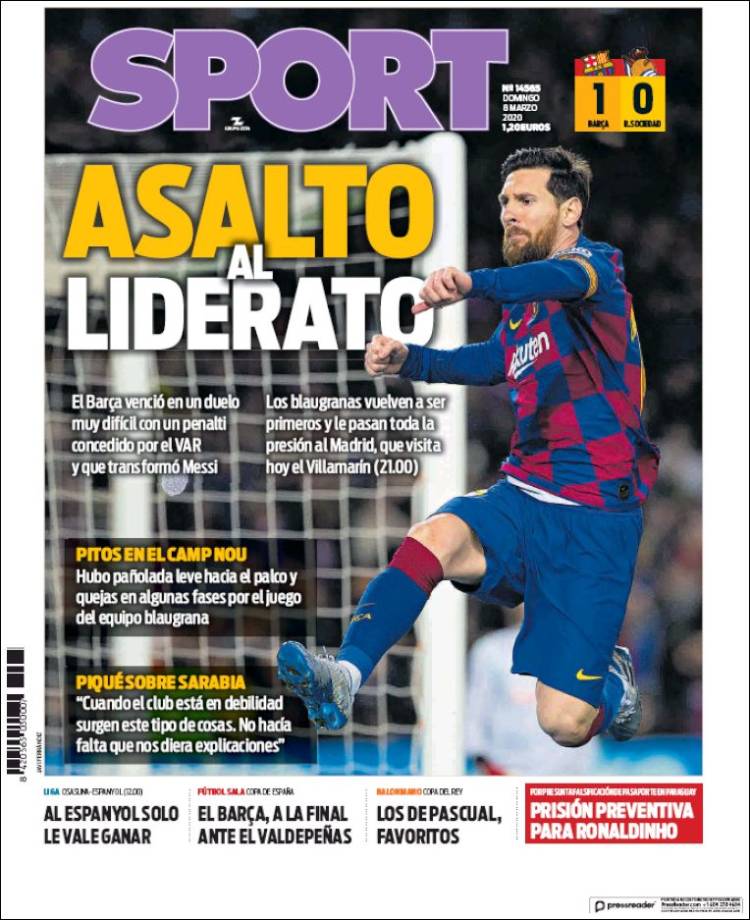 Noticias deportivas en los periódicos del mundo del 8 de marzo de 2020