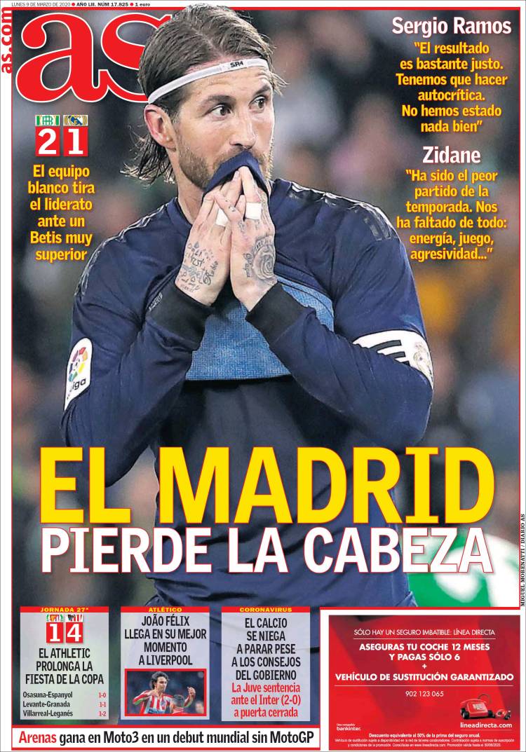 Noticias deportivas en los periódicos del mundo del 9 de marzo de 2020
