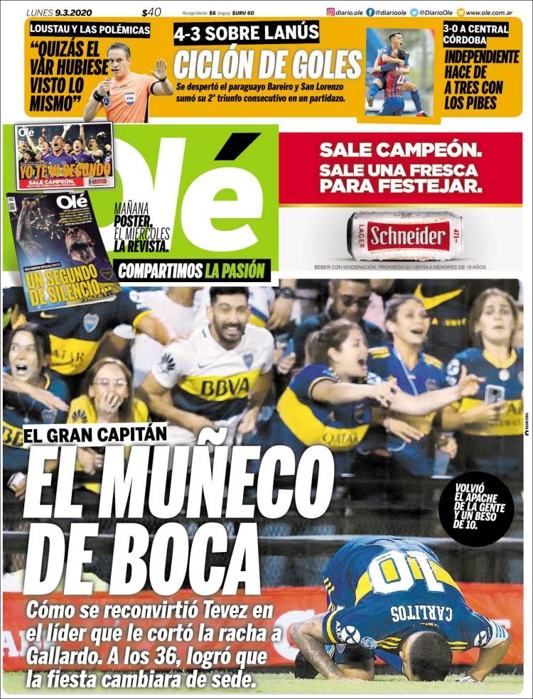 Noticias deportivas en los periódicos del mundo del 9 de marzo de 2020