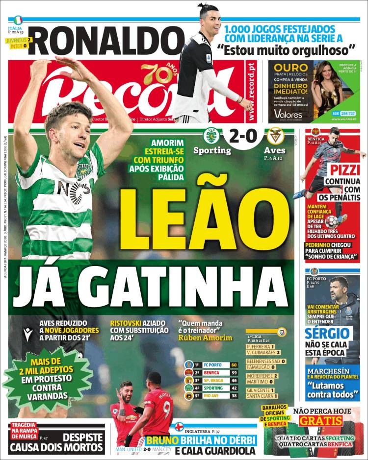 Noticias deportivas en los periódicos del mundo del 9 de marzo de 2020