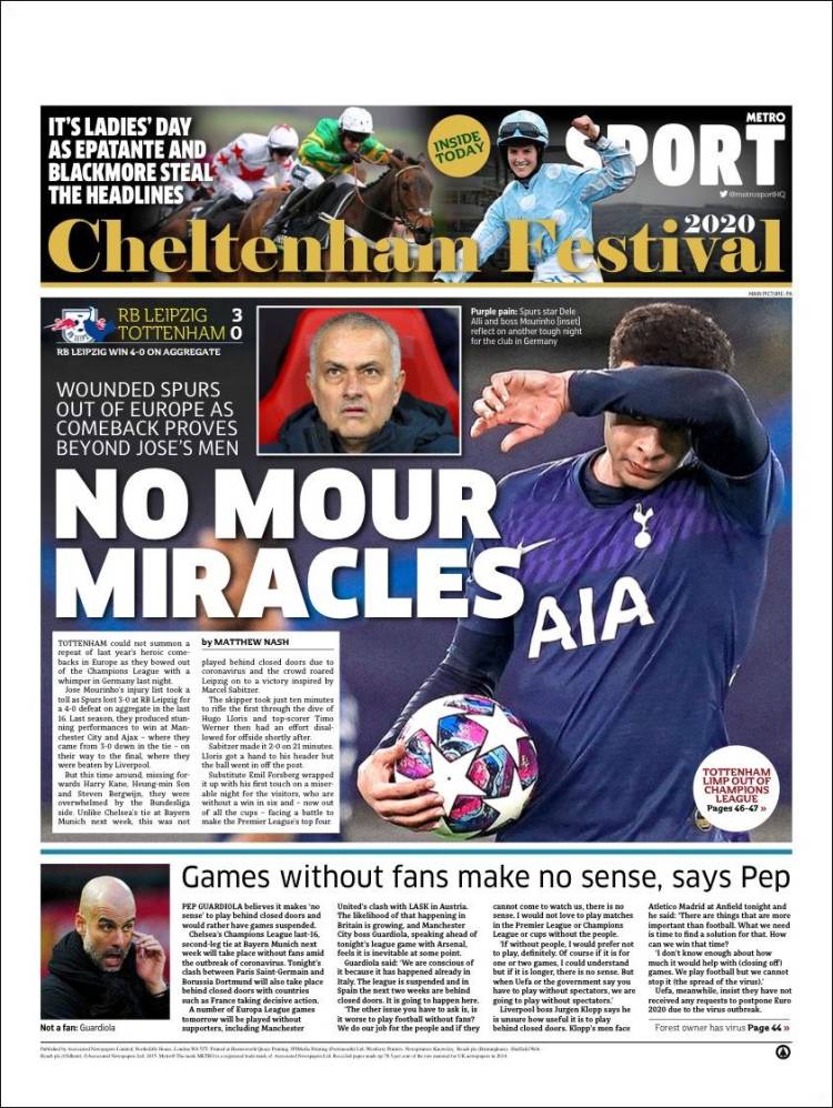 Noticias deportivas en los periódicos del mundo de 11 de marzo de 2020