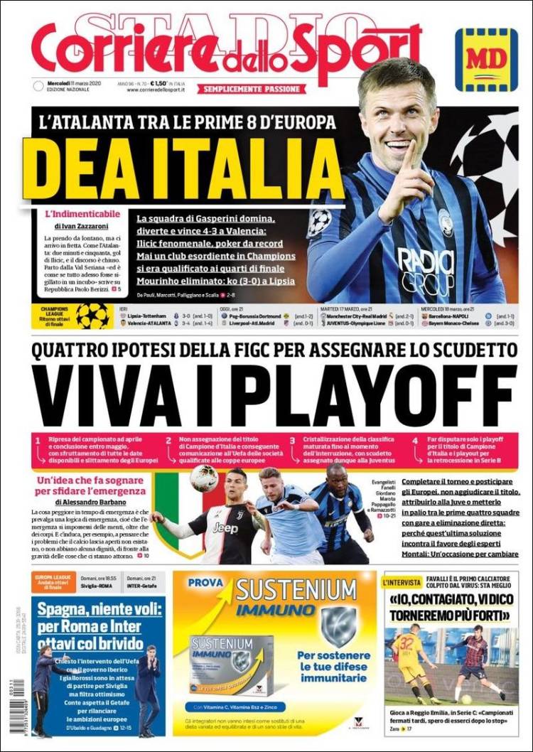 Noticias deportivas en los periódicos del mundo de 11 de marzo de 2020
