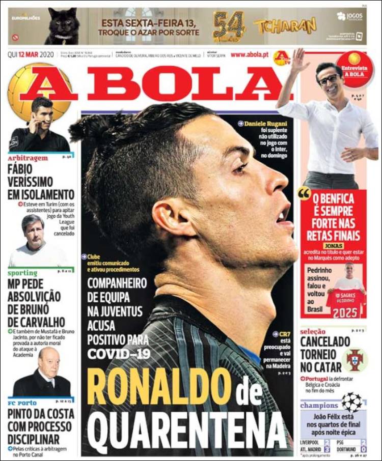 Noticias deportivas en los periódicos del mundo de 12 de marzo de 2020