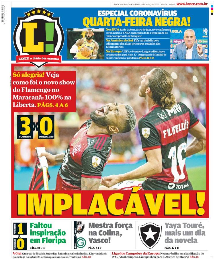 Noticias deportivas en los periódicos del mundo de 12 de marzo de 2020