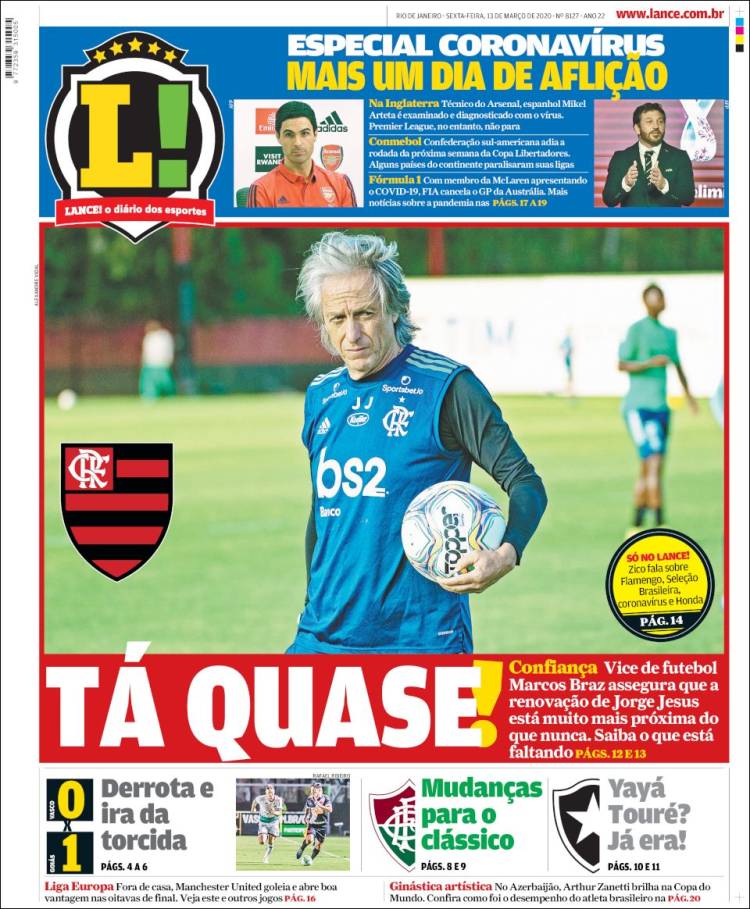 Noticias deportivas en los periódicos del mundo de 13 de marzo de 2020
