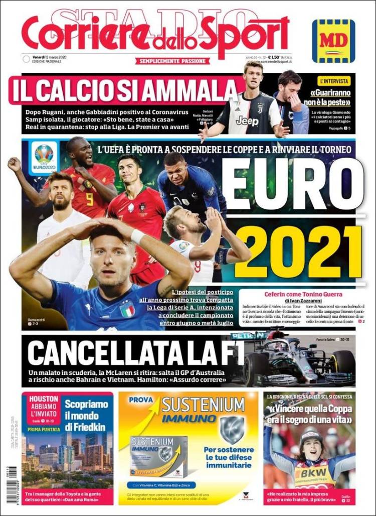 Noticias deportivas en los periódicos del mundo de 13 de marzo de 2020