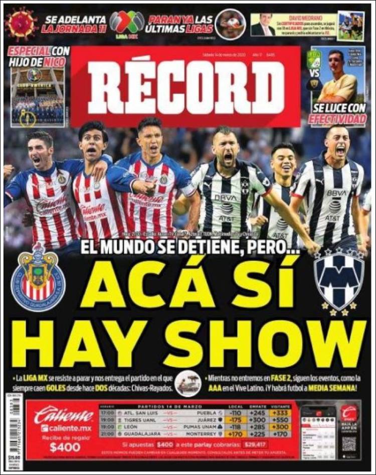 Noticias deportivas en los periódicos del mundo de 14 de marzo de 2020
