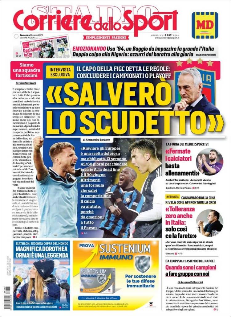 Noticias deportivas en los periódicos del mundo de 15 de marzo de 2020