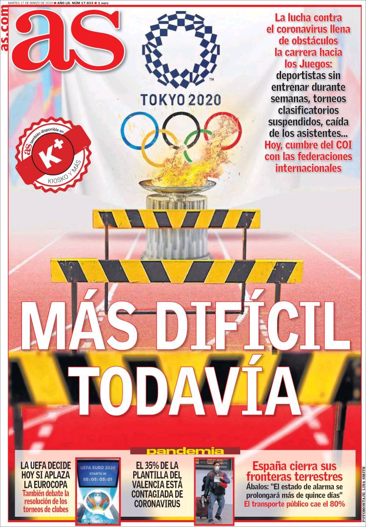 Noticias deportivas en los periódicos del mundo de 17 de marzo de 2020