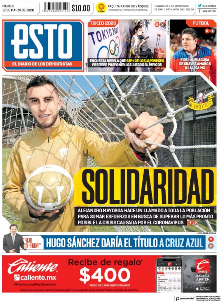 Noticias deportivas en los periódicos del mundo de 17 de marzo de 2020