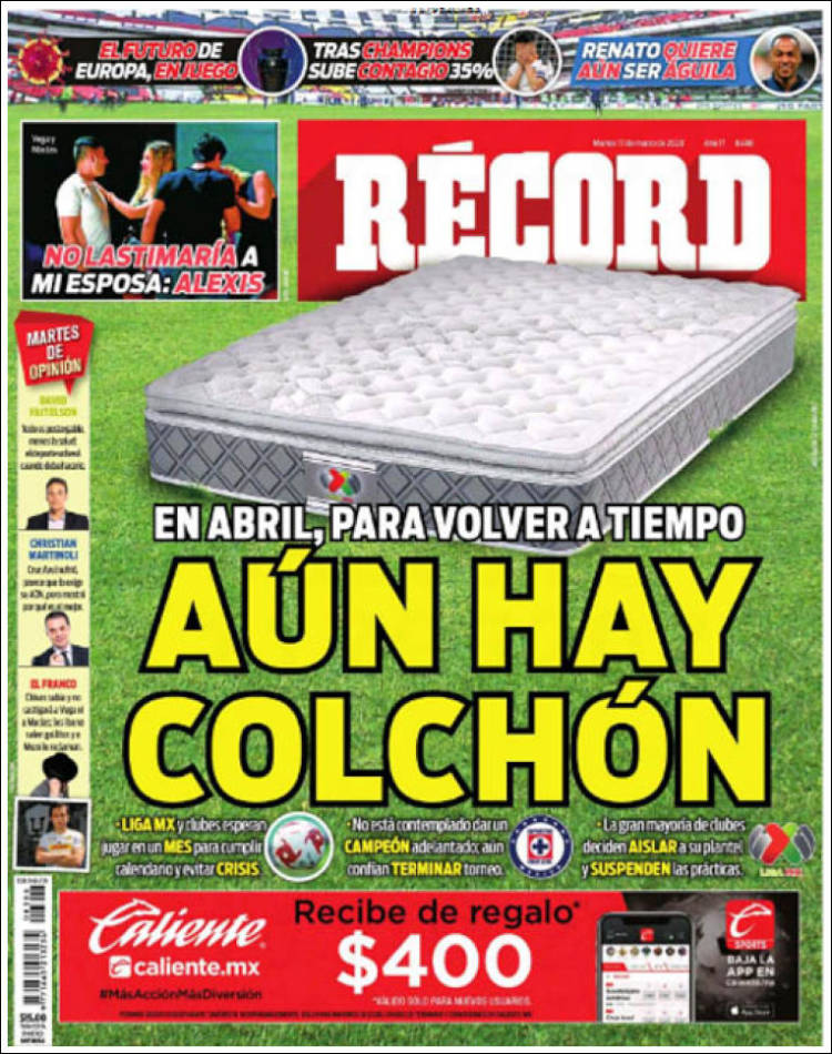 Noticias deportivas en los periódicos del mundo de 17 de marzo de 2020