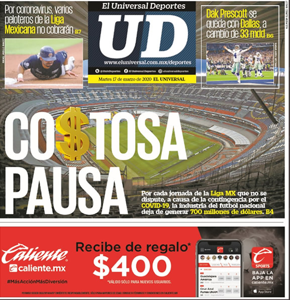 Noticias deportivas en los periódicos del mundo de 17 de marzo de 2020