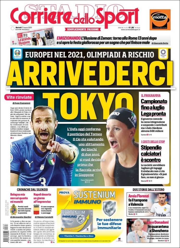 Noticias deportivas en los periódicos del mundo de 17 de marzo de 2020